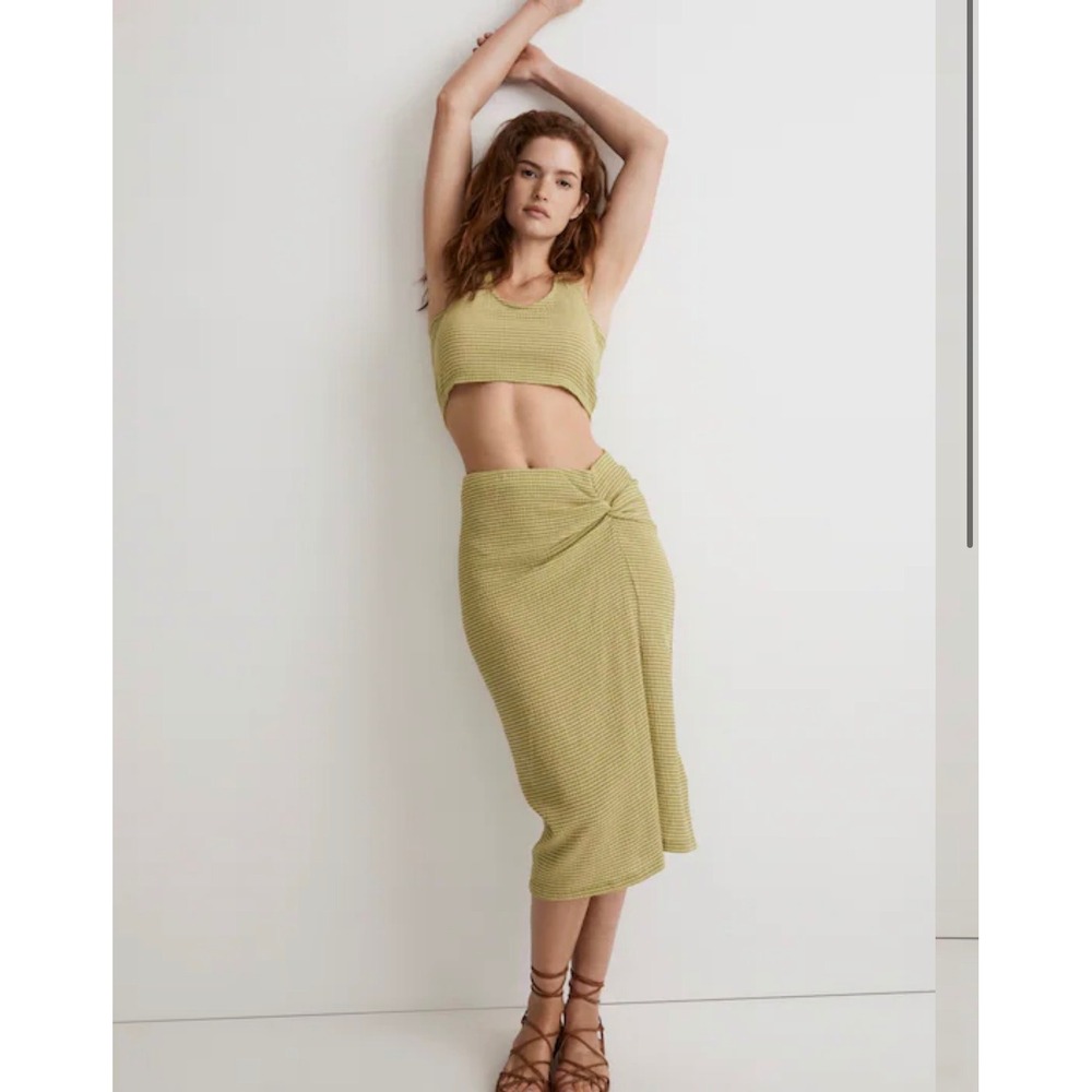 NWT Madewell Gathered Pull-On Midi Skirt In‎ palm leaf